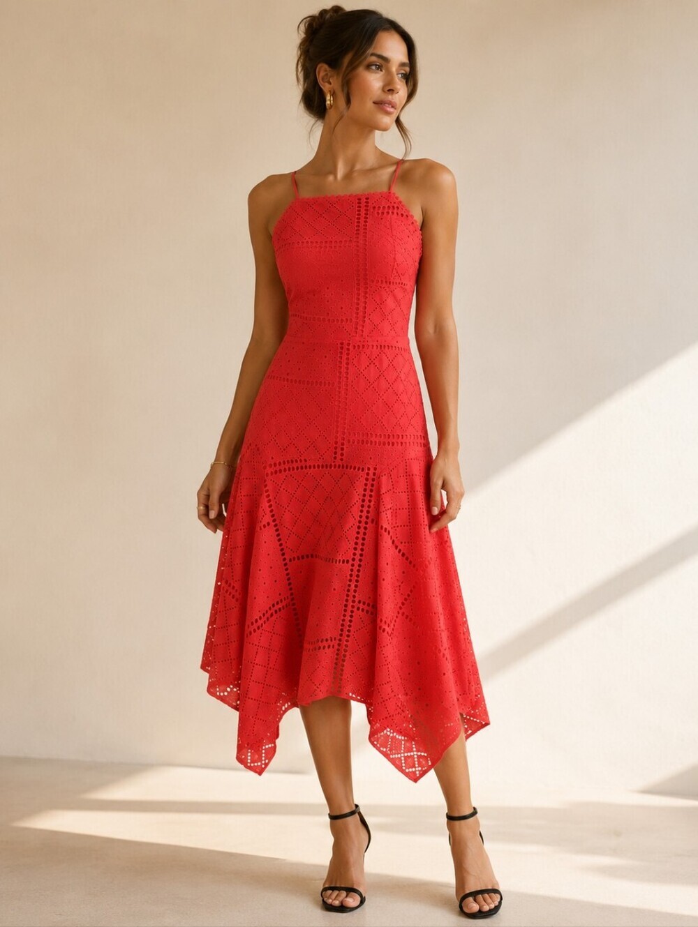 PARKER Capri Cottton Sundress Coral Red Eyelet Size 0